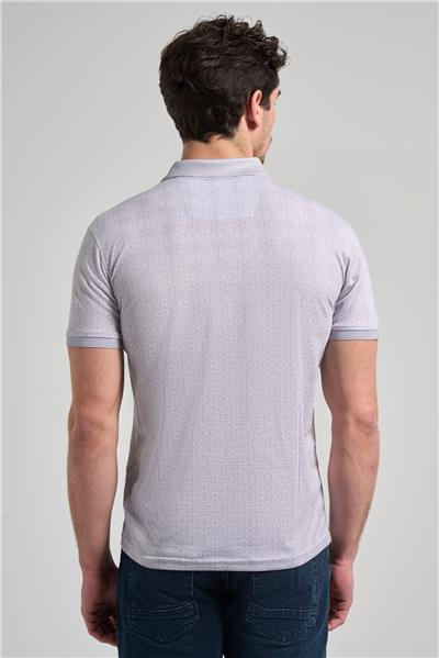 Gri Kısa Kol Baskılı Pike Polo Yaka Cepsiz esnek Casual Slim Fit Tişört 1011250150