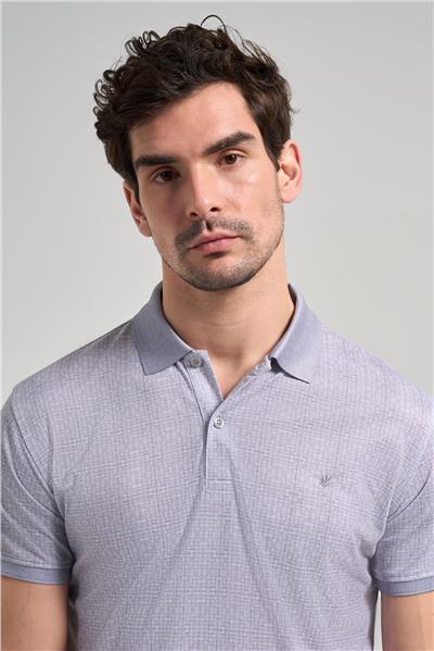 Gri Kısa Kol Baskılı Pike Polo Yaka Cepsiz esnek Casual Slim Fit Tişört 1011250150