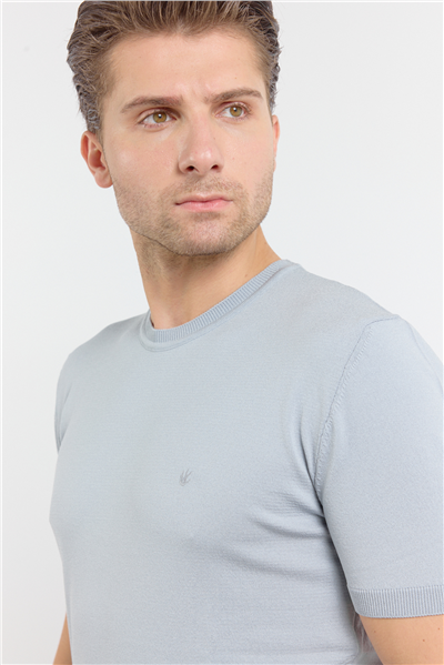 Gri Kısa Kol Bisiklet Yaka Cepsiz  Slim Fit  Tişört 1011250179