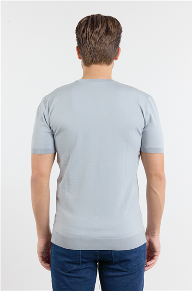 Gri Kısa Kol Bisiklet Yaka Cepsiz  Slim Fit  Tişört 1011250179