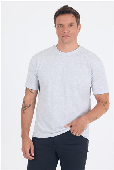 Gri Kısa Kol Düz Suprem Bisiklet Yaka Slim Fit Tişört 1011250190