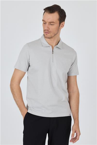 Gri Kısa Kol Düz Suprem Polo Yaka Cepsiz Pamuklu Casual Slim Fit Tişört 1011250164_100