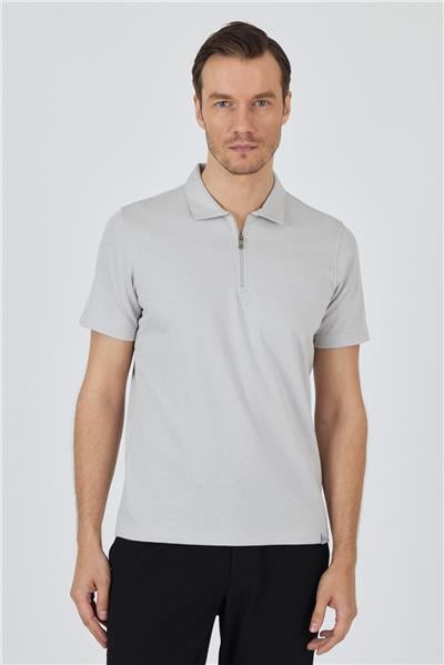 Gri Kısa Kol Düz Suprem Polo Yaka Cepsiz Pamuklu Casual Slim Fit Tişört 1011250164_100