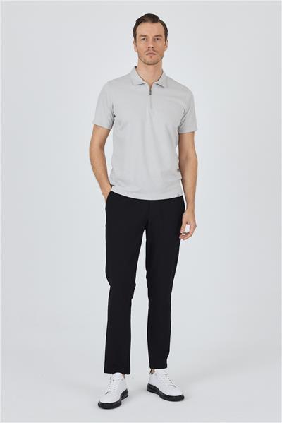 Gri Kısa Kol Düz Suprem Polo Yaka Cepsiz Pamuklu Casual Slim Fit Tişört 1011250164_100