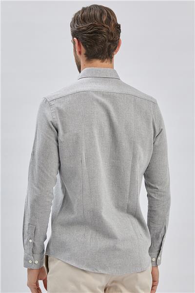 Gri Kısalabilir Kollu Armürlü Biritli Yaka Pamuklu Casual Slim Fit Dar Kesim Gömlek 1004240202
