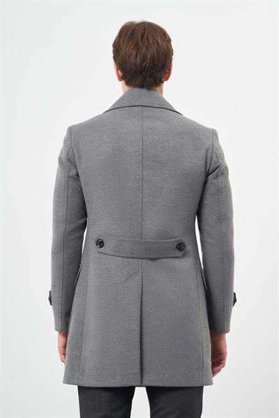 Gri Kruvaze Kaşe Kırlangıç Yaka Düz Tek Yırtmaç Tam Astar Slim Fit Classic Palto 1005245151