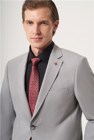 Gri Mono Yaka 6 Drop Slim Fit Tam Astar Esnek Takım Elbise 1001260181