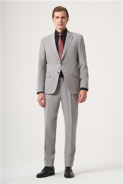 Gri Mono Yaka 6 Drop Slim Fit Tam Astar Esnek Takım Elbise 1001260181