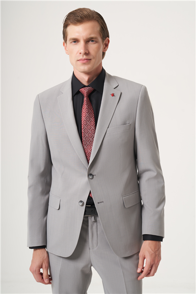 Gri Mono Yaka 6 Drop Slim Fit Tam Astar Esnek Takım Elbise 1001260181
