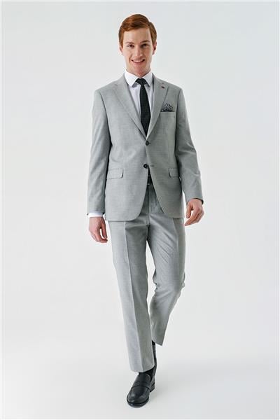 Gri Mono Yaka Çift Yırtmaç 6 Drop Comfort Fit Rahat Kesim Klasik Takım Elbise 1001240102