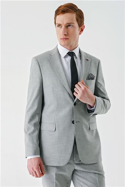 Gri Mono Yaka Çift Yırtmaç 6 Drop Comfort Fit Rahat Kesim Klasik Takım Elbise 1001240102