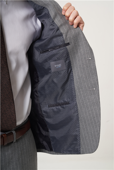 Gri Mono Yaka Çizgili 6 Drop Slim Fit Tam Astar Esnek Takım Elbise 1001260149