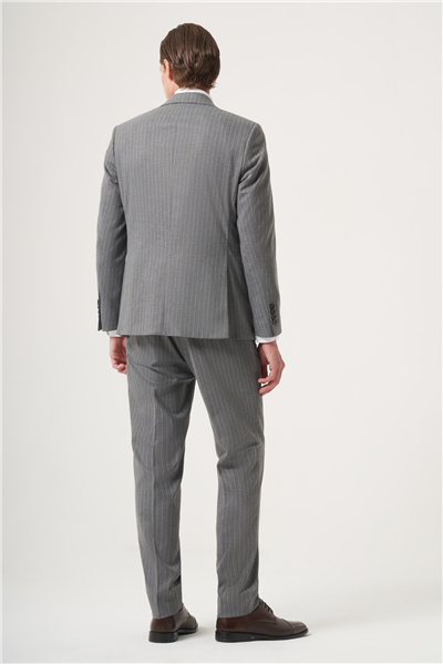 Gri Mono Yaka Çizgili 6 Drop Slim Fit Tam Astar Esnek Takım Elbise 1001260149