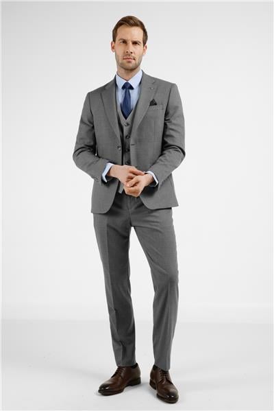 Gri Mono Yaka Yelekli 6 Drop Slim Fit Tam Astar Esnek Takım Elbise 1001255175
