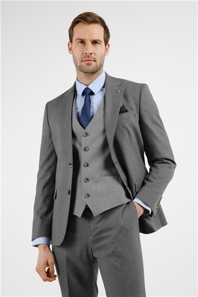 Gri Mono Yaka Yelekli 6 Drop Slim Fit Tam Astar Esnek Takım Elbise 1001255175