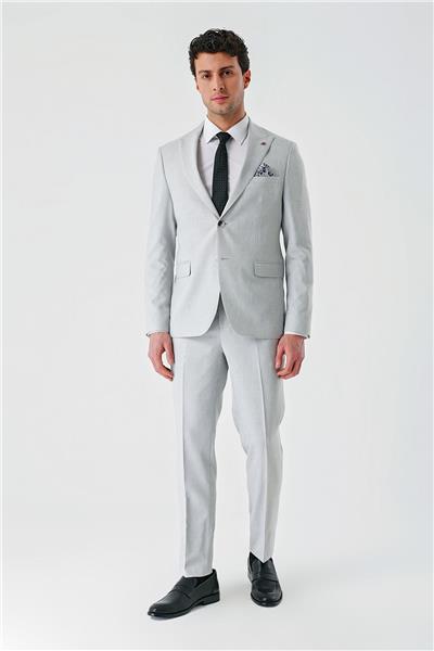Gri Örme Kırlangıç Yaka 6 Drop Slim Fit Dar Kesim Klasik Takım Elbise 1001240112