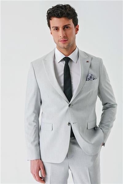 Gri Örme Kırlangıç Yaka 6 Drop Slim Fit Dar Kesim Klasik Takım Elbise 1001240112