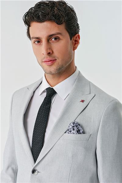 Gri Örme Kırlangıç Yaka 6 Drop Slim Fit Dar Kesim Klasik Takım Elbise 1001240112