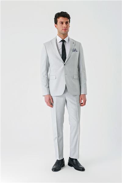 Gri Örme Kırlangıç Yaka 6 Drop Slim Fit Dar Kesim Klasik Takım Elbise 1001240112