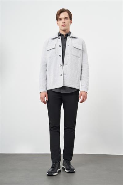 Gri Örme Polo Yaka Jakarlı Desen Yırtmaçsız Astarsız Slim Fit Classic Gömlek Ceket 1007245161