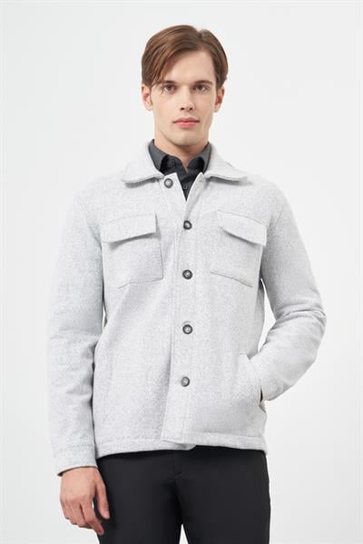 Gri Örme Polo Yaka Jakarlı Desen Yırtmaçsız Astarsız Slim Fit Classic Gömlek Ceket 1007245161