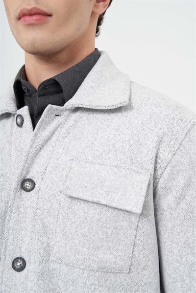 Gri Örme Polo Yaka Jakarlı Desen Yırtmaçsız Astarsız Slim Fit Classic Gömlek Ceket 1007245161