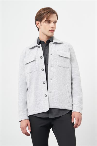 Gri Örme Polo Yaka Jakarlı Desen Yırtmaçsız Astarsız Slim Fit Classic Gömlek Ceket 1007245161