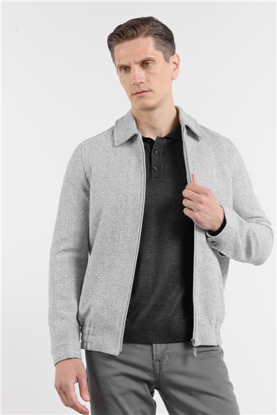 Gri Polo Yaka Tam Astar Casual Slim Fit Kaşe Mont 1007255106