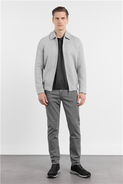 Gri Polo Yaka Tam Astar Casual Slim Fit Kaşe Mont 1007255106