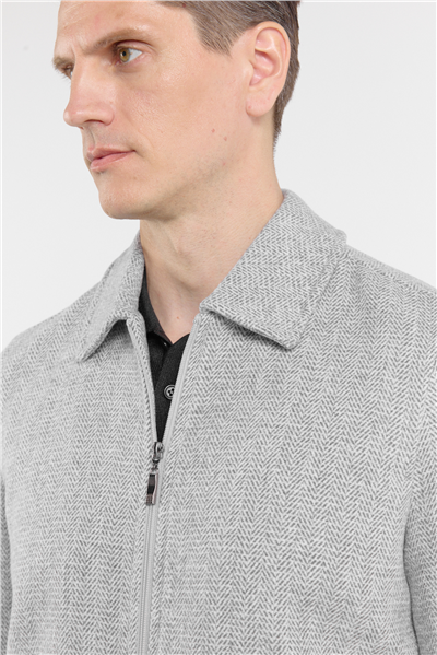 Gri Polo Yaka Tam Astar Casual Slim Fit Kaşe Mont 1007255106