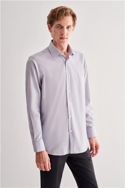 Sert Yaka Uzun Kol Easy To Iron Comfort Fit Pamuklu Gömlek 1004255182