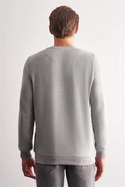 Gri Uzun Kol Bisiklet Yaka Düz Pamuklu Comfort Fit Sweatshirt 1013255150