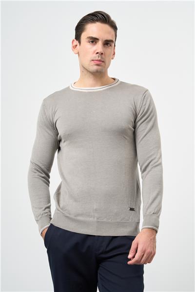 Gri Uzun Kol Düz Örme Bisiklet Yaka Classic Slim Fit Triko 1012245108