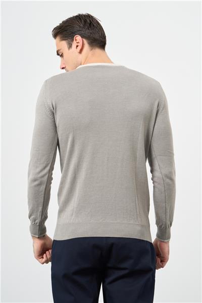 Gri Uzun Kol Düz Örme Bisiklet Yaka Classic Slim Fit Triko 1012245108