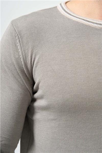 Gri Uzun Kol Düz Örme Bisiklet Yaka Classic Slim Fit Triko 1012245108