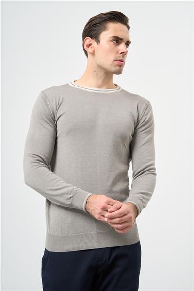 Gri Uzun Kol Düz Örme Bisiklet Yaka Classic Slim Fit Triko 1012245108