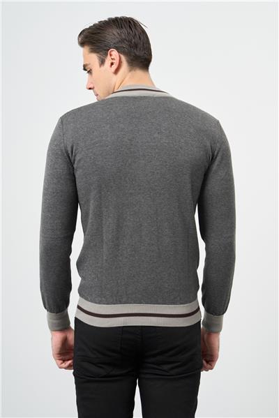 Gri Uzun Kol Düz Örme Dik Yaka Classic Slim Fit Triko 1012245203