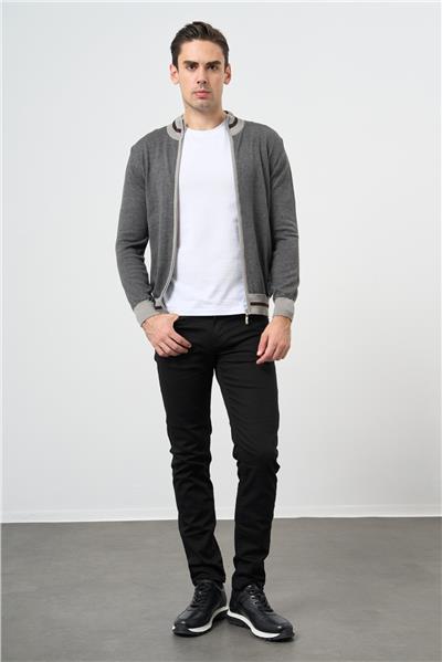 Gri Uzun Kol Düz Örme Dik Yaka Classic Slim Fit Triko 1012245203