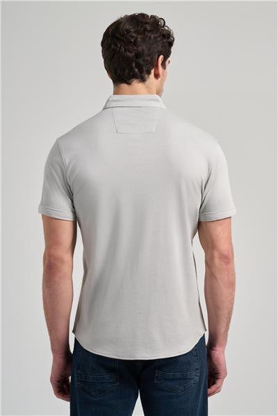 Gri Kısa Kol Düz Örme Düğmeli Yaka Pamuklu Slim Fit Gömlek 1004250152