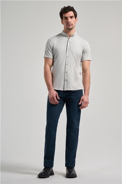 Gri Kısa Kol Düz Örme Düğmeli Yaka Pamuklu Slim Fit Gömlek 1004250152