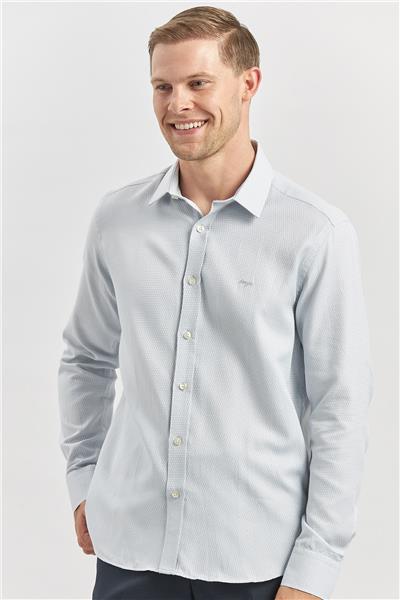Uzun Kol Kendinden Desenli Armürlü Sert Yaka Casual Slim Fit Gömlek 1004240249
