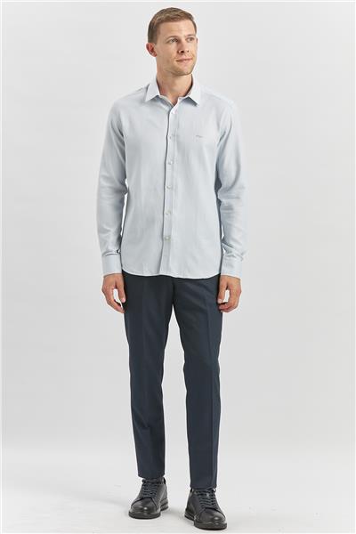 Uzun Kol Kendinden Desenli Armürlü Sert Yaka Casual Slim Fit Gömlek 1004240249