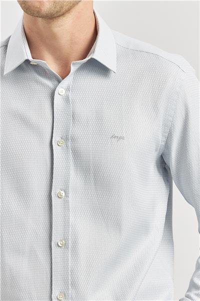 Uzun Kol Kendinden Desenli Armürlü Sert Yaka Casual Slim Fit Gömlek 1004240249