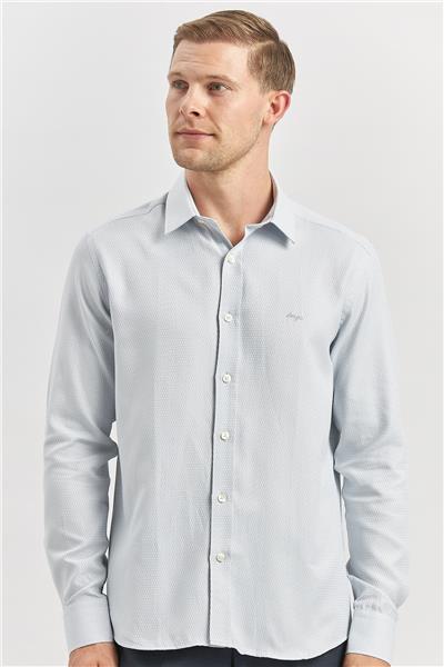 Uzun Kol Kendinden Desenli Armürlü Sert Yaka Casual Slim Fit Gömlek 1004240249