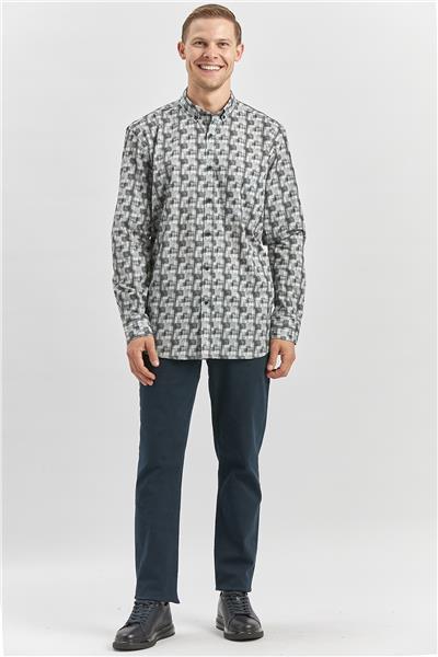 Gri Uzun Kol Kendinden BASKILI Perfectto Classic Comfort Fit Gömlek 1004240251