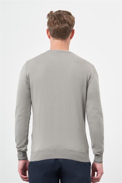 Gri Uzun Kol Kendinden Desenli Örme Bisiklet Yaka Classic Slim Fit Triko 1012245200