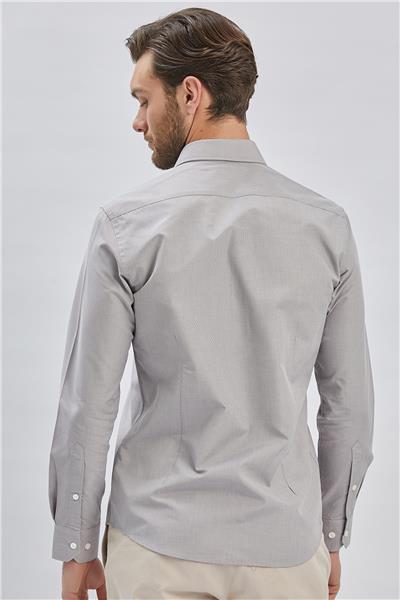 Gri Uzun Kollu Cepsiz Pamuklu Klasik Slim Fit Gömlek 1004240230
