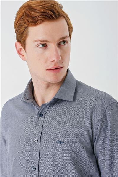 Gri Uzun Kollu Oxford Cepsiz Pamuklu Klasik Slim Fit Dar Kesim Gömlek 1004240235