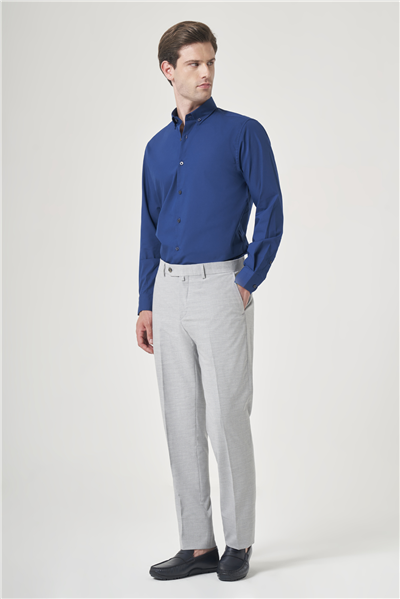 Gri Yan Cep Filafil Desen Comfort Fit Esnek Pantolon 1003260153