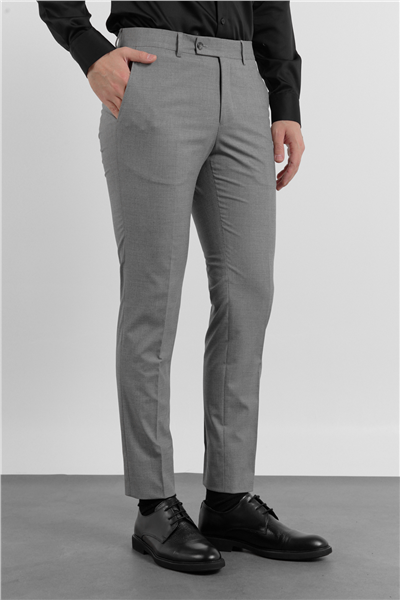Gri Yan Cep Kazayağı Desen Slim Fit Esnek Classic Pantolon 1003255174